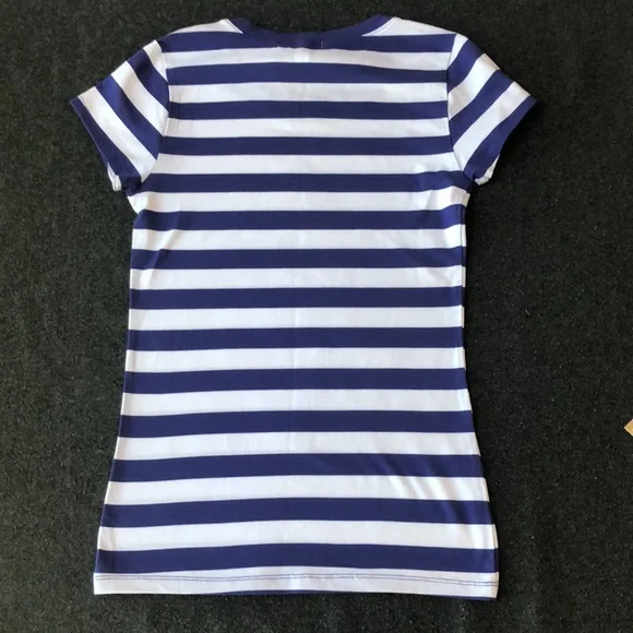 Ambiance Apparel Woman’s 95% Cotton Blue-White Striped T-Shirt Soft Size M - Picture 4 of 13